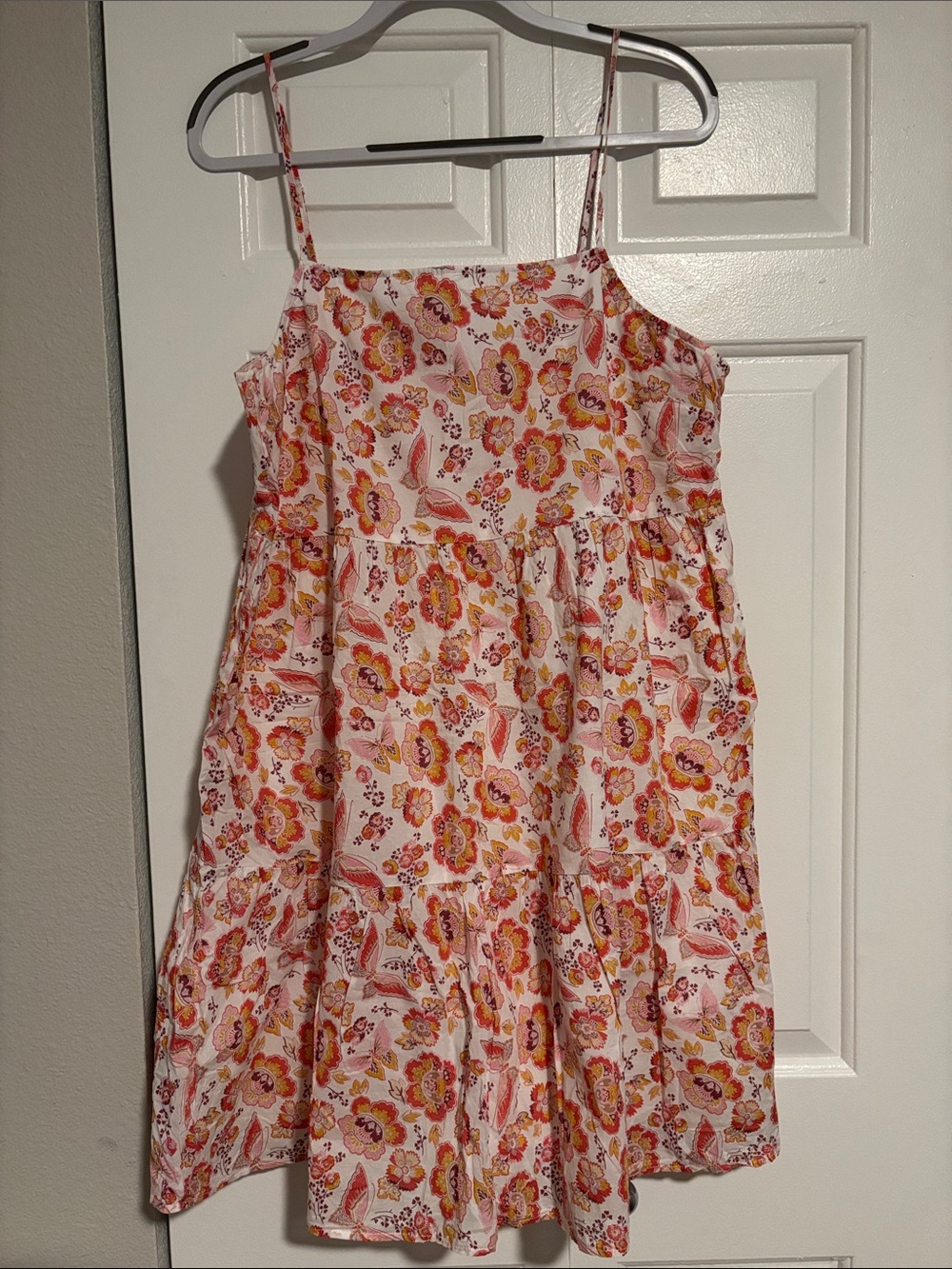 LOFT Red, Pink and Orange Floral Tiered Sundress